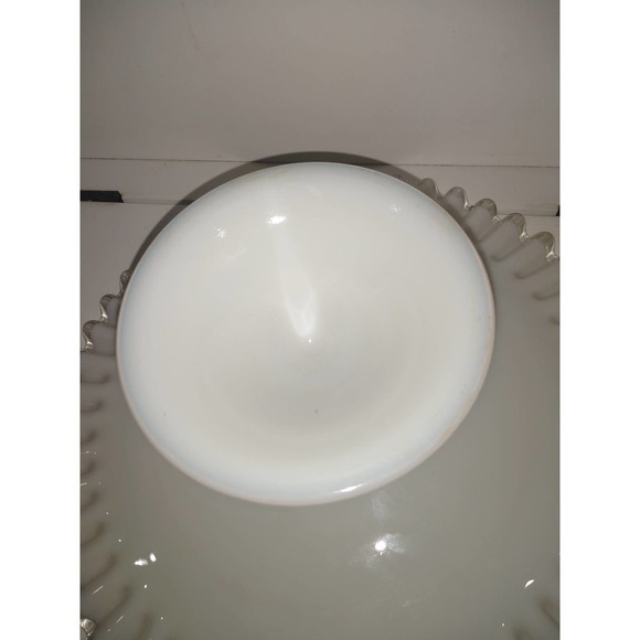 Fenton silver crest ruffled milk glass cake stand with ribbon crystal edge - Picture 8 of 8